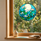 White lotus suncatcher in a cozy window with a small vase and soft natural light