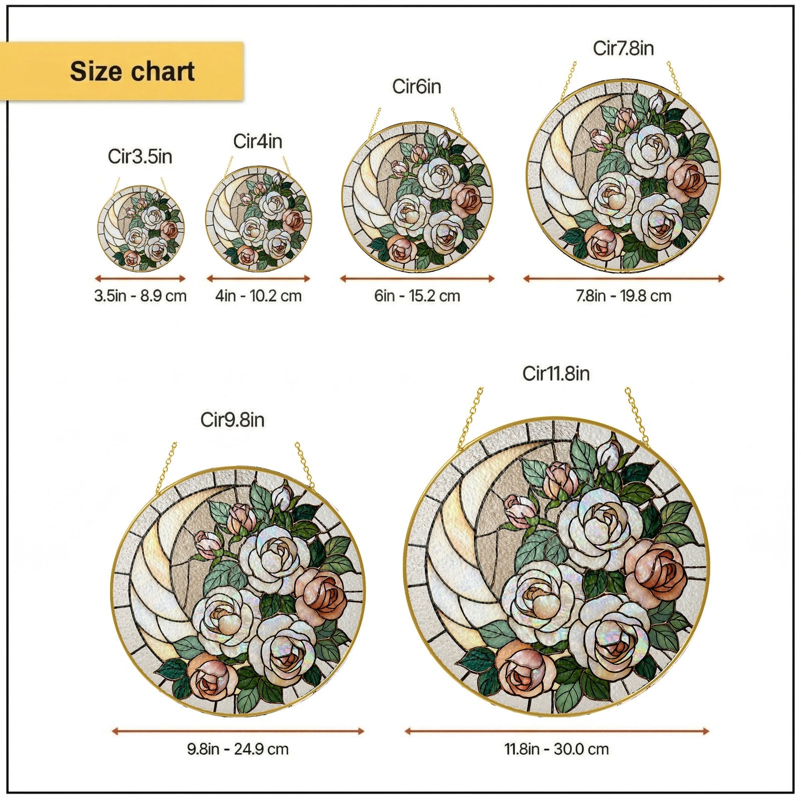 White rose stained glass suncatcher lifestyle