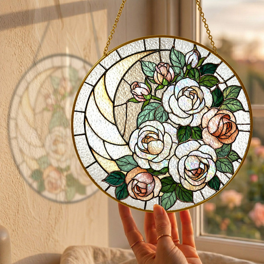White rose stained glass suncatcher
