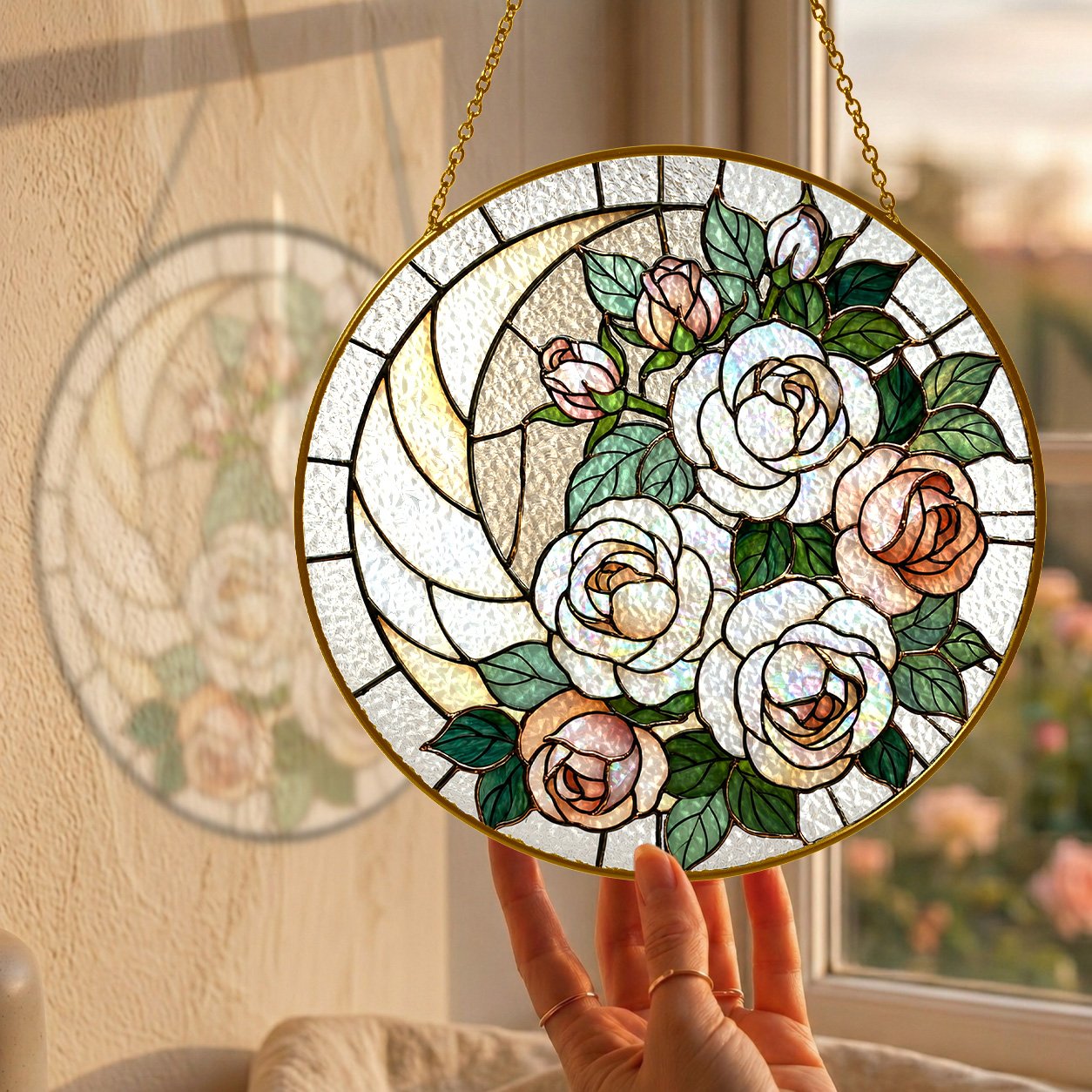 White rose stained glass suncatcher