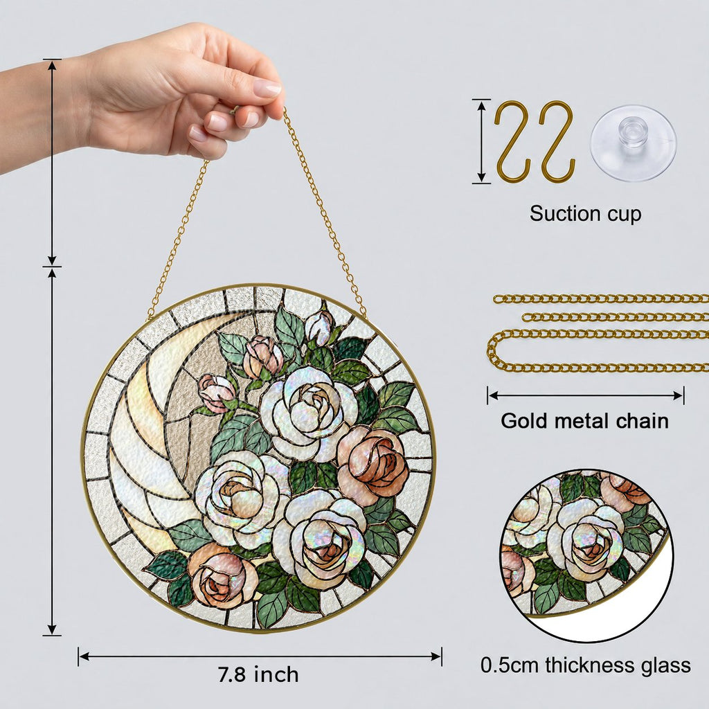 White rose stained glass suncatcher