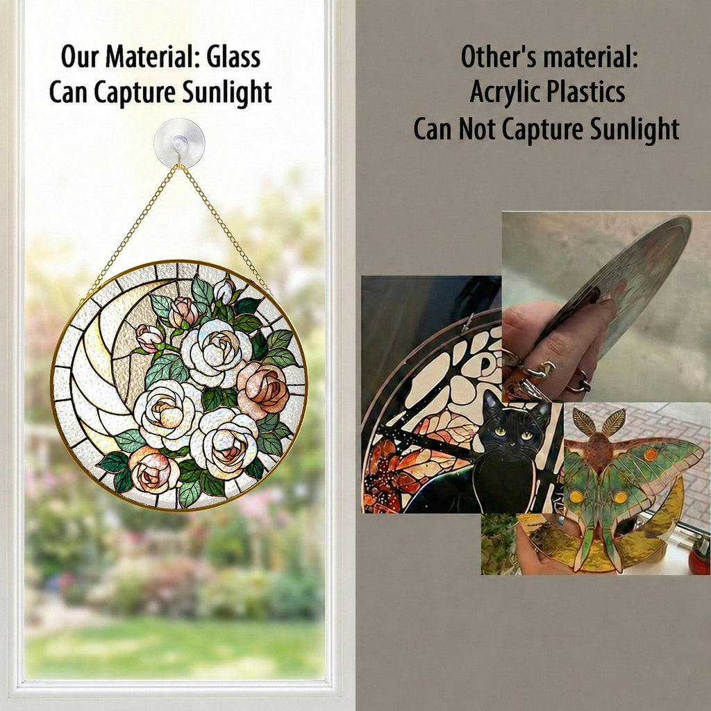 White rose stained glass suncatcher size chart