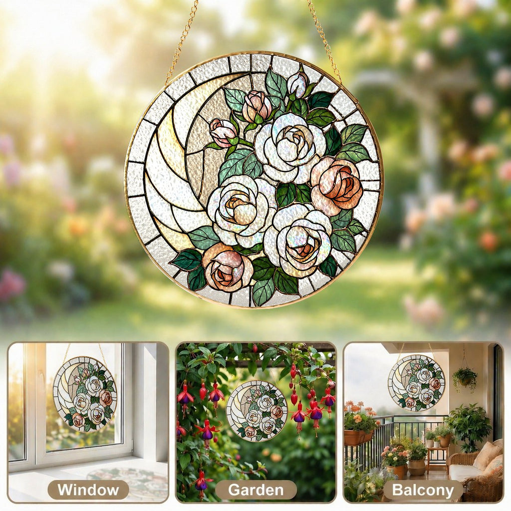 White rose stained glass suncatcher packaging