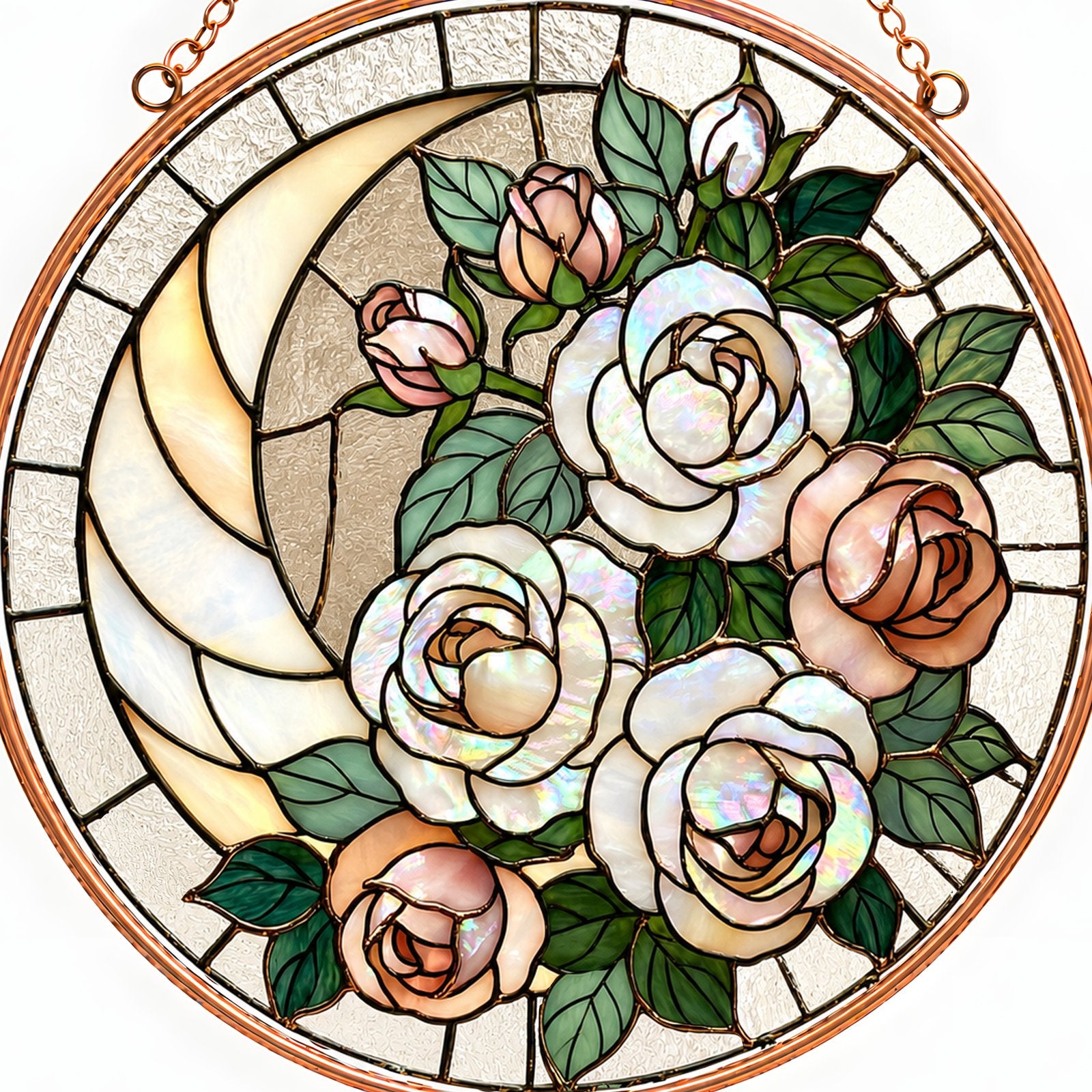 White rose stained glass suncatcher design
