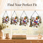 Winter Birds in Scarves on Pine Branch Holographic Acrylic Suncatcher
