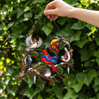 Winter Birds in Scarves on Pine Branch Holographic Acrylic Suncatcher