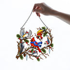 Winter Birds in Scarves on Pine Branch Holographic Acrylic Suncatcher