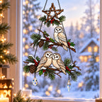 Winter Owl Family Christmas Tree Holographic Acrylic Suncatcher