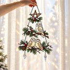 Winter Owl Family Christmas Tree Holographic Acrylic Suncatcher