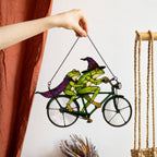 Witch Frog Couple on a Bicycle Holographic Acrylic Suncatcher