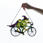Witch Frog Couple on a Bicycle Holographic Acrylic Suncatcher