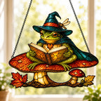 Witch Hat Frog on Mushroom Holographic Acrylic Suncatcher
