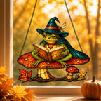 Witch Hat Frog on Mushroom Holographic Acrylic Suncatcher