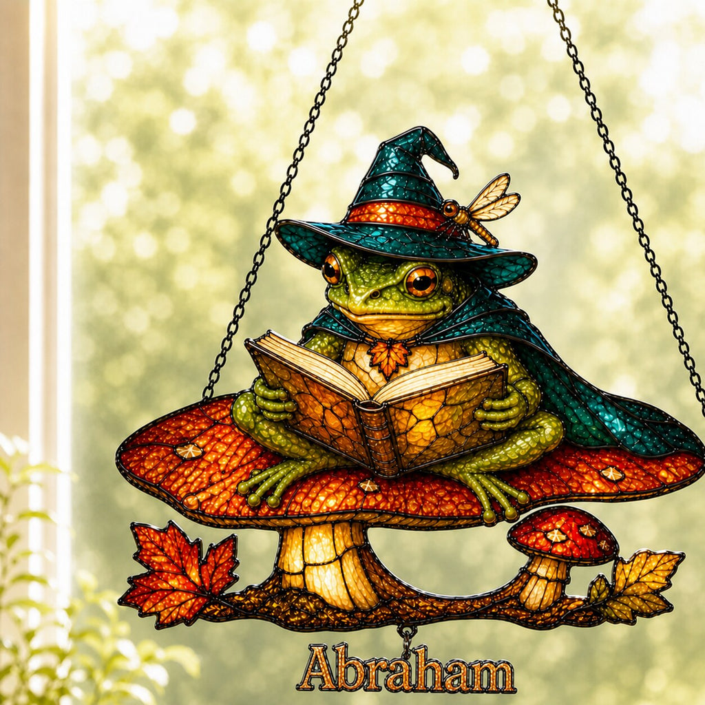 Witch Hat Frog on Mushroom Holographic Acrylic Suncatcher