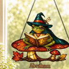 Witch Hat Frog on Mushroom Holographic Acrylic Suncatcher