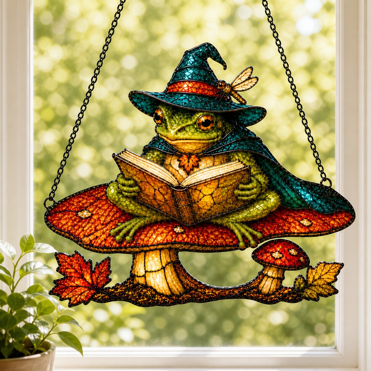 Witch Hat Frog on Mushroom Holographic Acrylic Suncatcher
