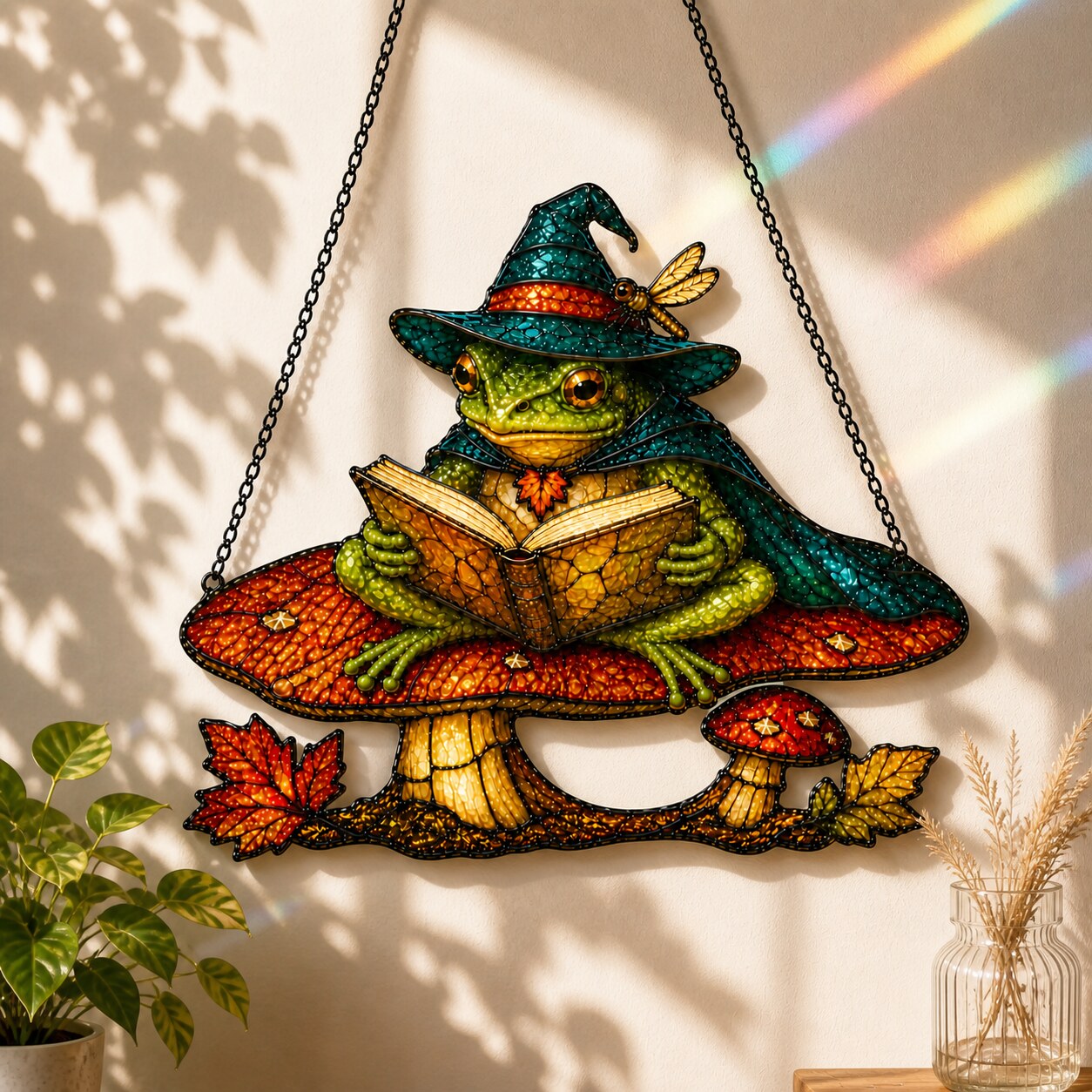 Witch Hat Frog on Mushroom Holographic Acrylic Suncatcher
