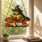 Witch Hat Frog on Mushroom Holographic Acrylic Suncatcher