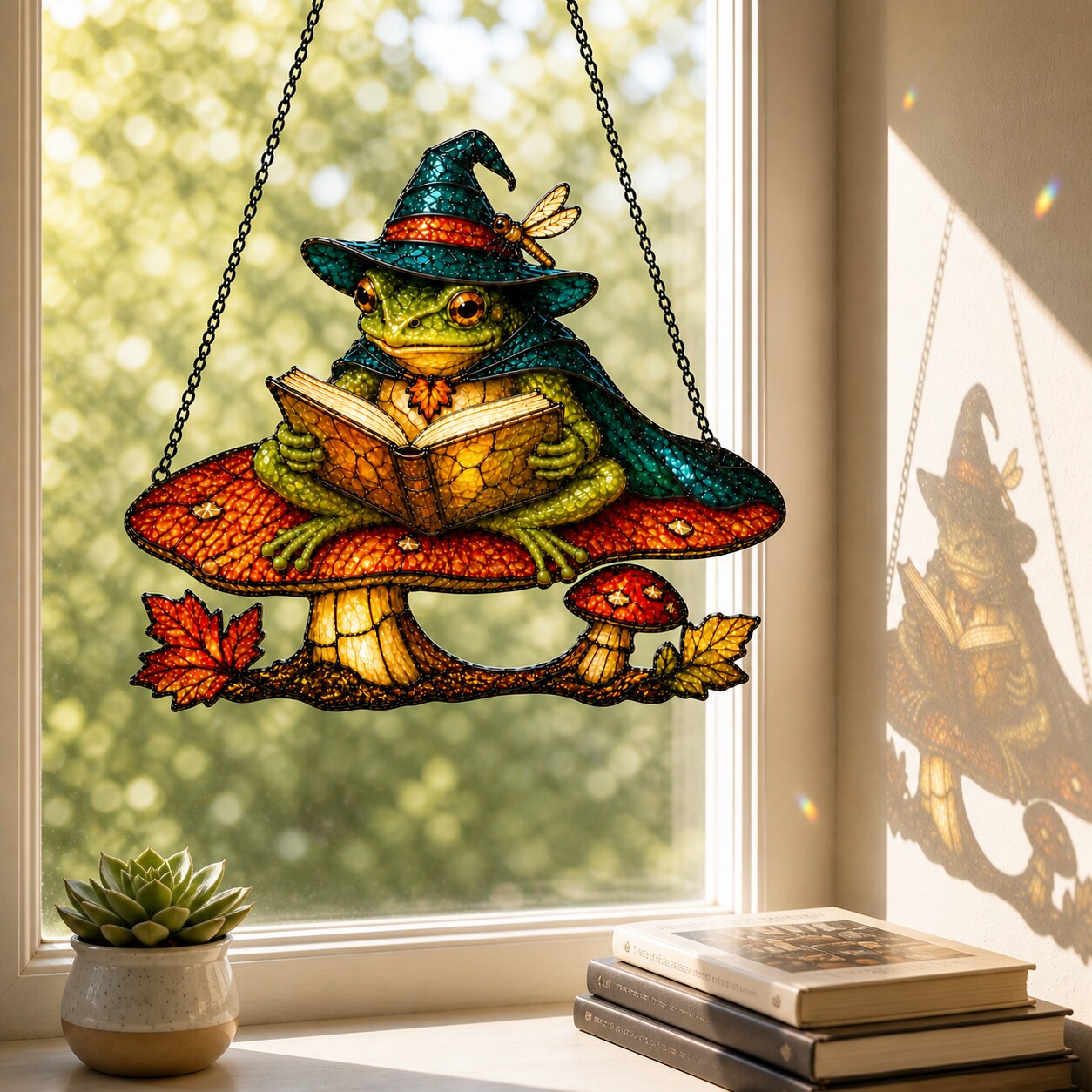 Witch Hat Frog on Mushroom Holographic Acrylic Suncatcher