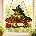 Witch Hat Frog on Mushroom Holographic Acrylic Suncatcher
