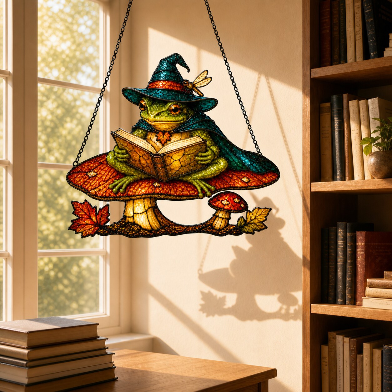 Witch Hat Frog on Mushroom Holographic Acrylic Suncatcher