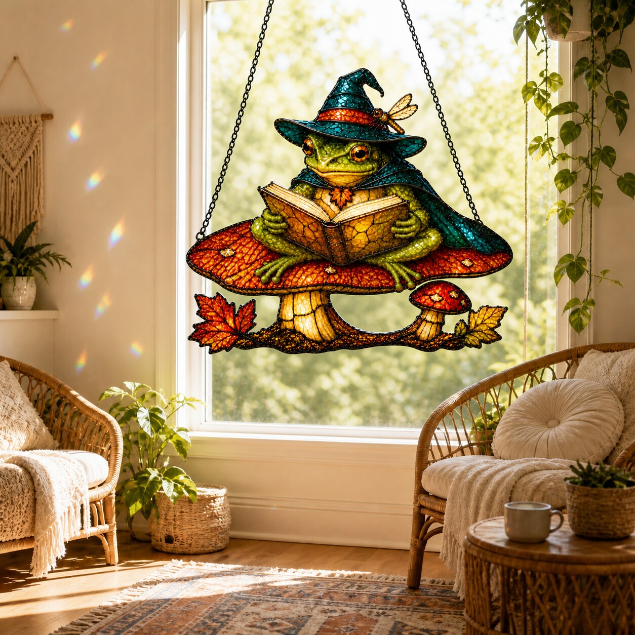 Witch Hat Frog on Mushroom Holographic Acrylic Suncatcher