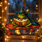 Witch Hat Frog on Mushroom Holographic Acrylic Suncatcher