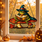 Witch Hat Frog on Mushroom Holographic Acrylic Suncatcher