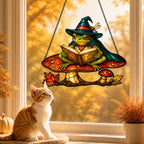 Witch Hat Frog on Mushroom Holographic Acrylic Suncatcher