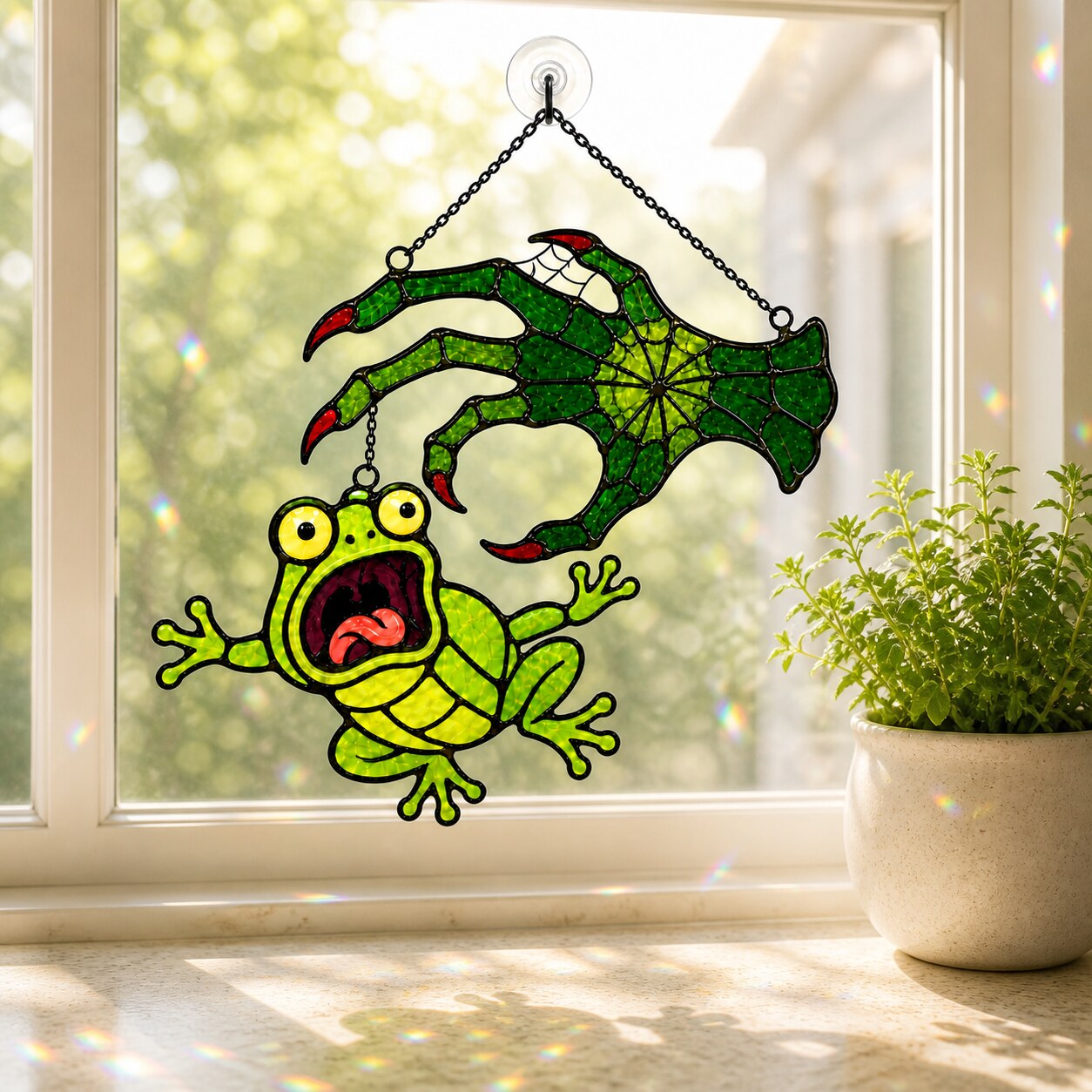 Witch Hand & Screaming Frog Holographic Acrylic Suncatcher