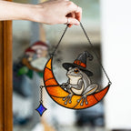 Witch Hat Frog on Crescent Moon Holographic Acrylic Suncatcher