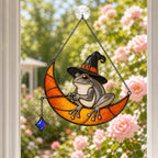 Witch Hat Frog on Crescent Moon Holographic Acrylic Suncatcher