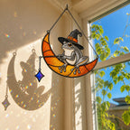 Witch Hat Frog on Crescent Moon Holographic Acrylic Suncatcher