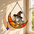 Witch Hat Frog on Crescent Moon Holographic Acrylic Suncatcher