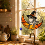 Witch Hat Frog on Crescent Moon Holographic Acrylic Suncatcher