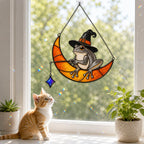 Witch Hat Frog on Crescent Moon Holographic Acrylic Suncatcher