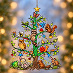 Woodland Animals Christmas Tree Holographic Acrylic Suncatcher