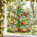 Woodland Animals Christmas Tree Holographic Acrylic Suncatcher