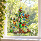 Woodland Animals Christmas Tree Holographic Acrylic Suncatcher