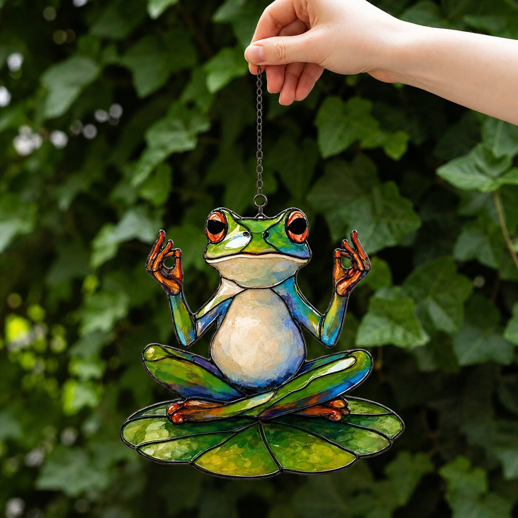 Zen Meditating Frog Holographic Acrylic Suncatcher