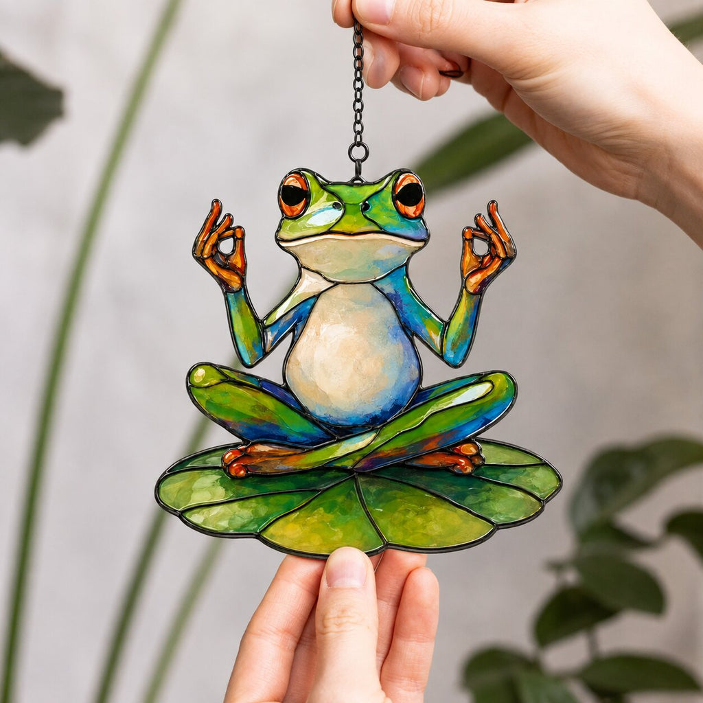 Zen Meditating Frog Holographic Acrylic Suncatcher