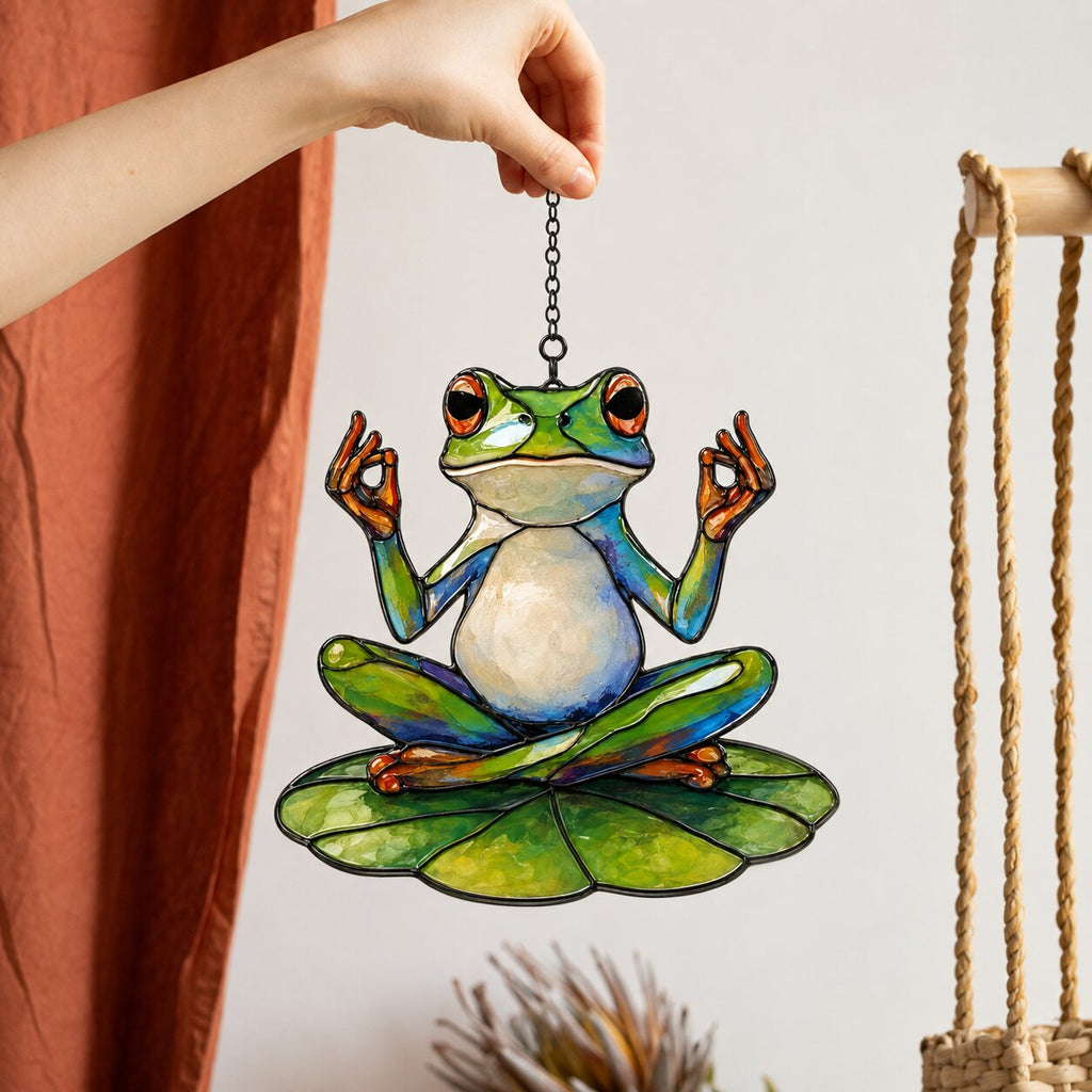 Zen Meditating Frog Holographic Acrylic Suncatcher
