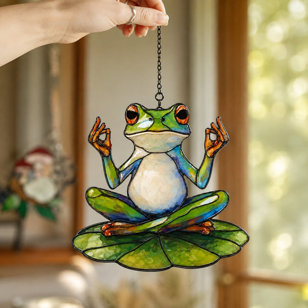 Zen Meditating Frog Holographic Acrylic Suncatcher