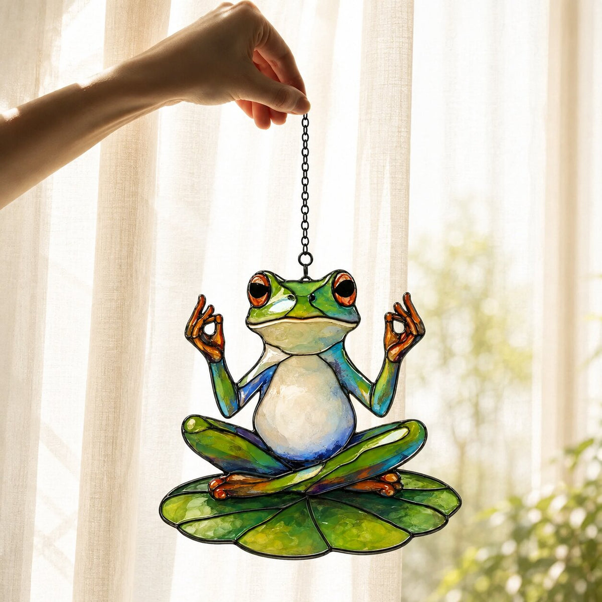 Zen Meditating Frog Holographic Acrylic Suncatcher