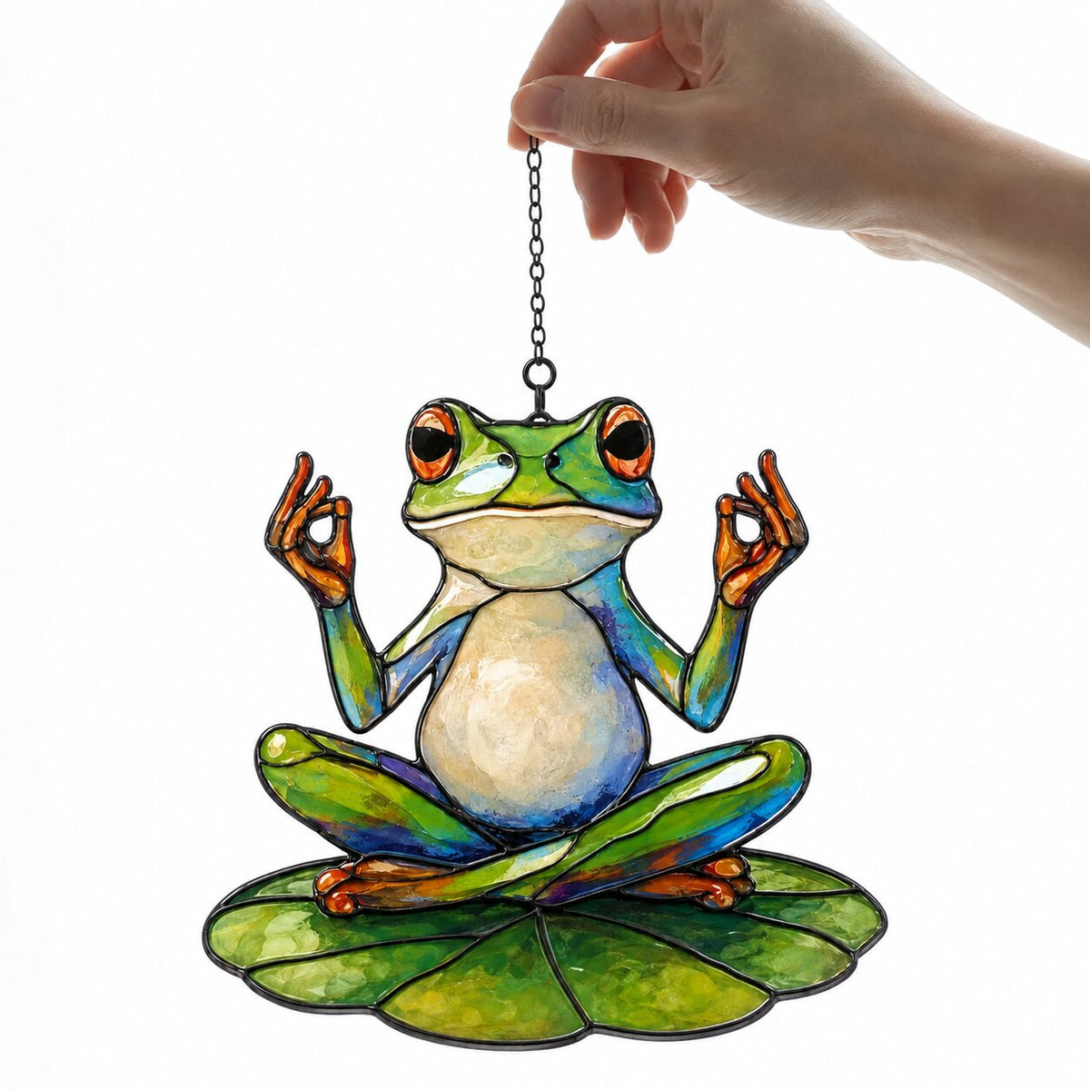 Zen Meditating Frog Holographic Acrylic Suncatcher