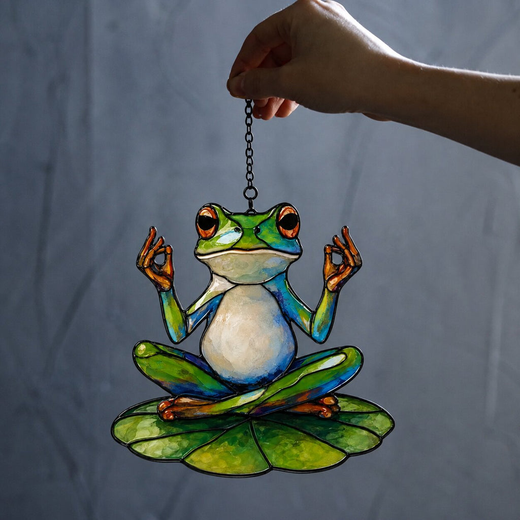 Zen Meditating Frog Holographic Acrylic Suncatcher