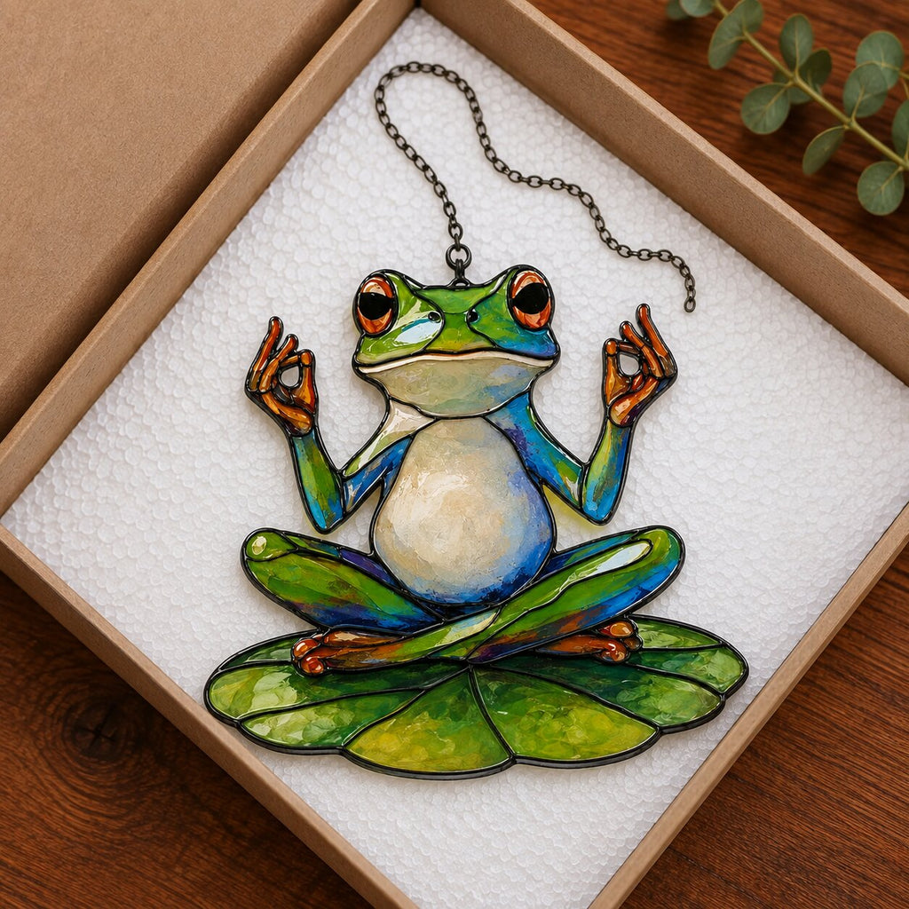 Zen Meditating Frog Holographic Acrylic Suncatcher