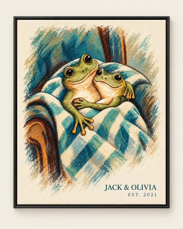 Under One Blanket canvas in a black floating frame