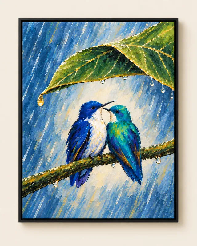Wait Out the Rain canvas in a black floating frame